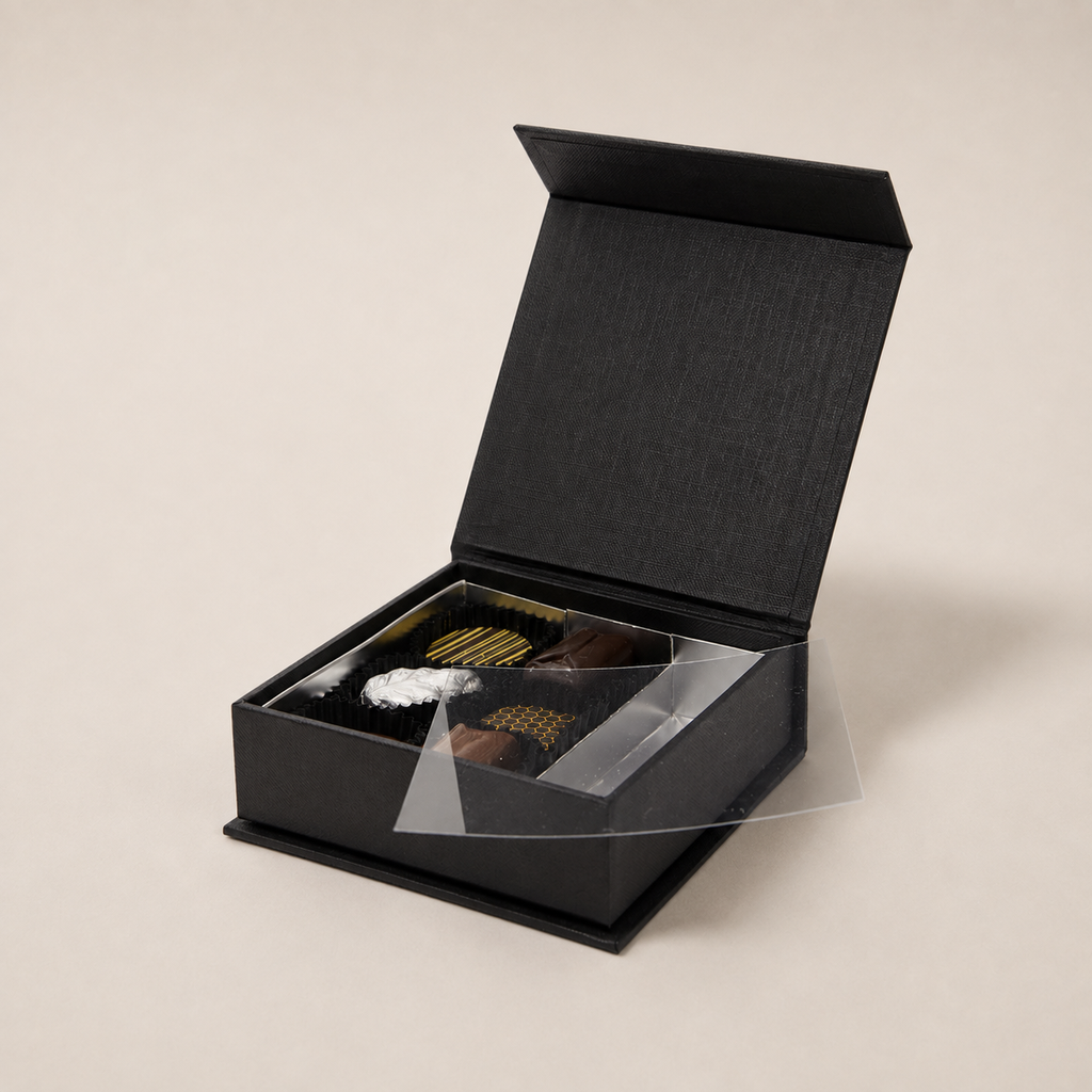 Black is black Magnetverschluss quadratische Box 9 Schokolade